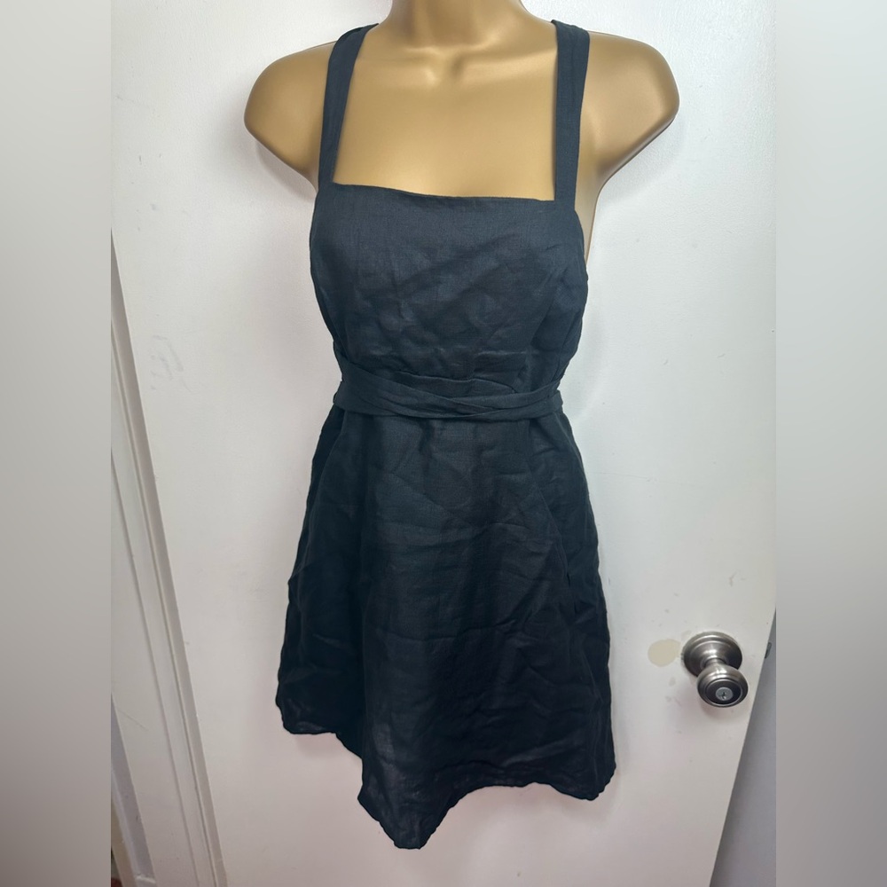 Aulieude Black 100% Linen Chloe Adjustable Crisscross Wrap Around Dress NWT 6 - Picture 2 of 16
